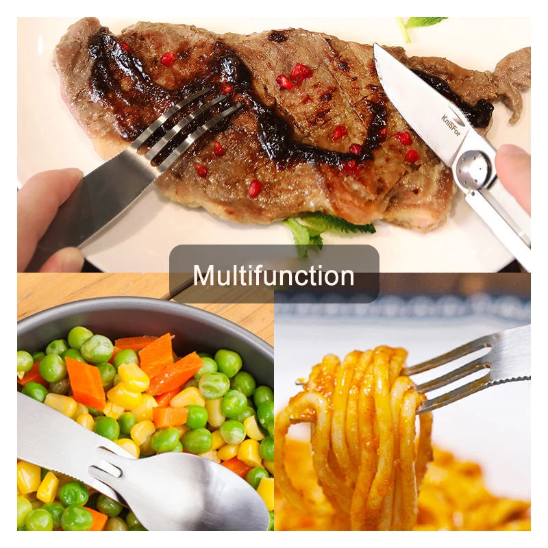 Nextrool Portable Stainless Steel Camping Picnic Cutlery Knife Fork Spoon Folding Knife Multi-tool Flatware Tableware Travel Kit