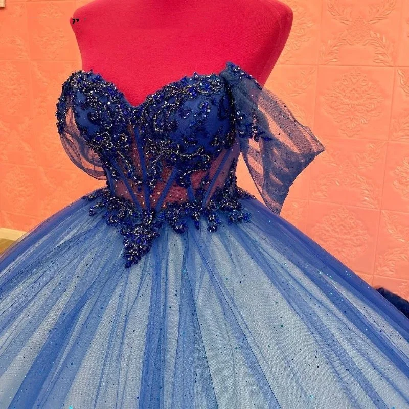 Angelsbridep Роскошные Королевского синего платья Quinceanera с аппликацией из бисера и кристаллов Vestidos De 15-летнее платье для дня рождения и выпускного вечера корсет