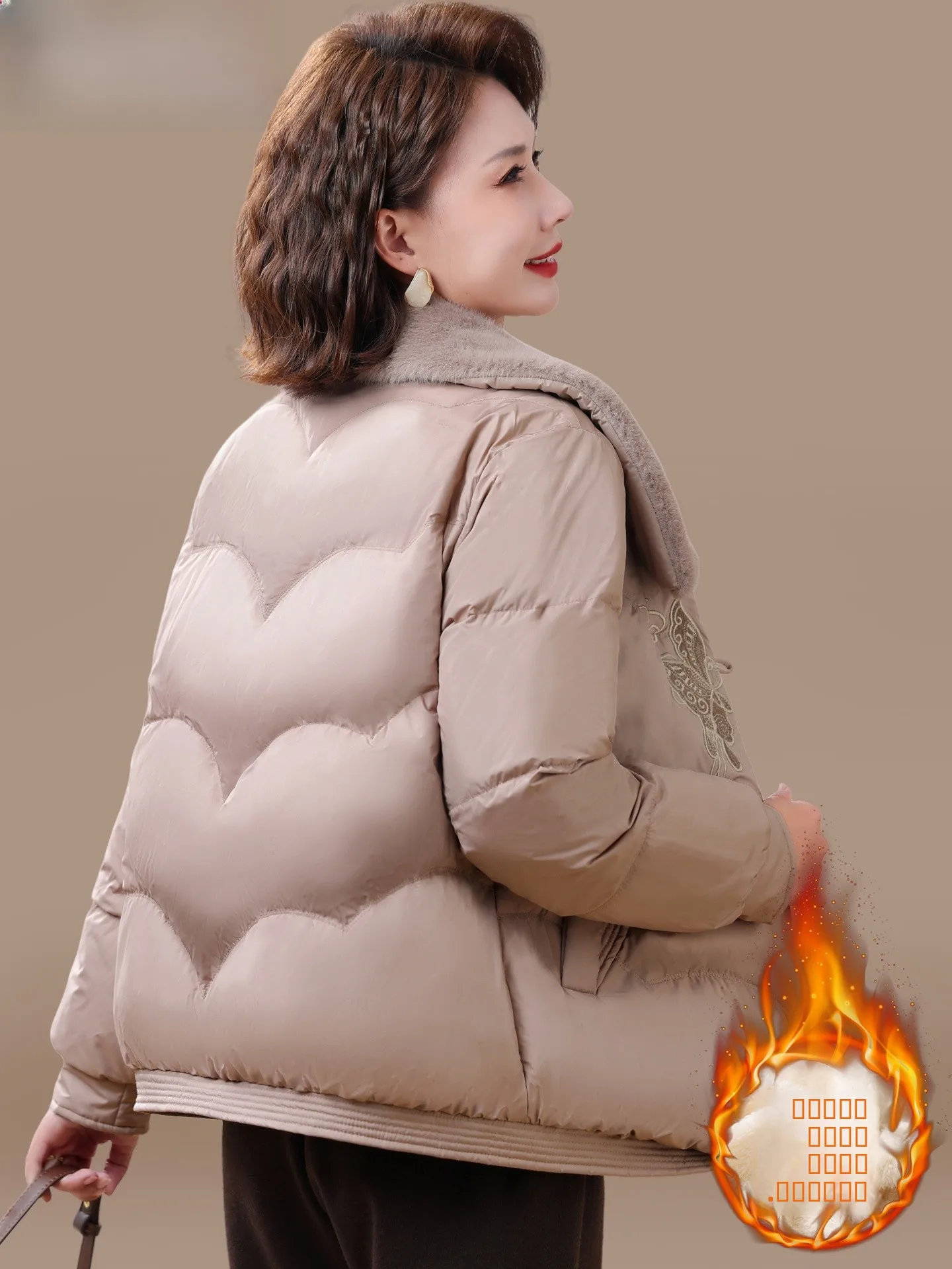 

Thiened down Cotton Jaet Women's Winter Coat Warm Fluffy National Sle Casual Loose Fit Full Sve Zipper Closure