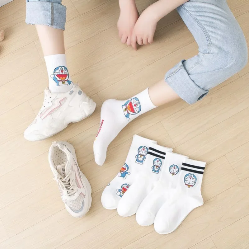 Doraemon Cute Cartoon Socks Sports Crew Socks Striped Cotton Socks Long Tube Student Funny Anime Harajuku Cosplay Sock Kids Gift