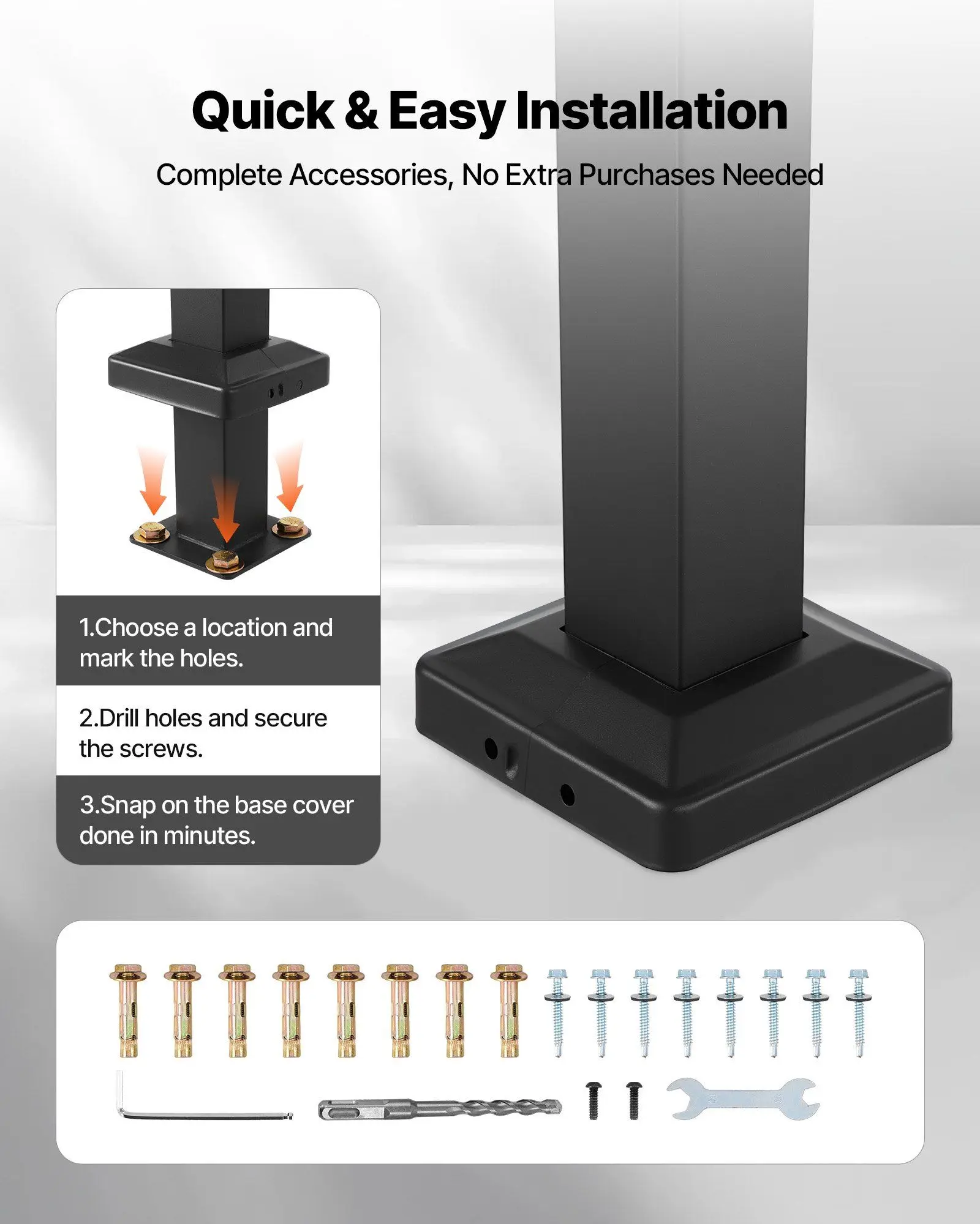 Pasamanos exterior de gran resistencia y baja para escalones, 2-3 niveles, 685 mm de alcance, capacidad de 220 lb, kit de fácil ajuste, negro mate