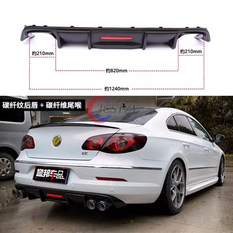 Voor Volkswagen Passat CC spoiler 2009-2017 Shark stijl met LED licht diffuser bumper guard koolstofvezel achterlip