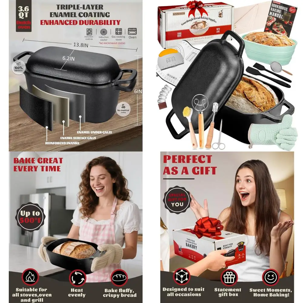 

Oval Cast Iron Bread Pan with Lid for Sourdough Baking Starter Kit