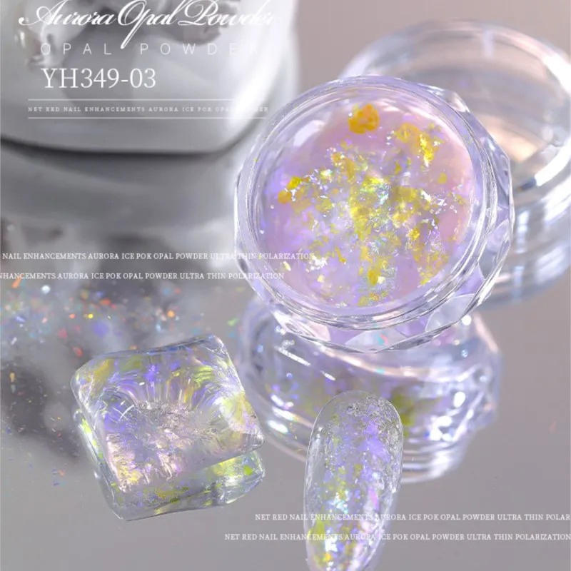 1Jar Aurora Mermaid Opal Flakes Nail Glitter Holographic Iridescent Rub Dust Opal Powder Shiny Chameleon Flakes Nails Decoration