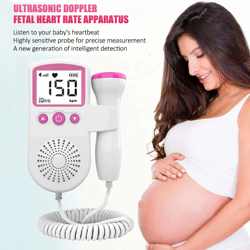 Portable Fetal Doppler Baby Monitor Heart Beat Monitor Probe LCD Display For Pregnant Maternity Women Home Pregnancy Pink Blue