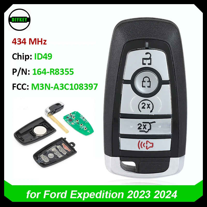 

DIYKEY Keyless Key for 2023 2024 Ford Expedition Remote Smart Key Fob 5 Buttons 434MHz ID49 Chip M3N-A3C108397 164-R8355