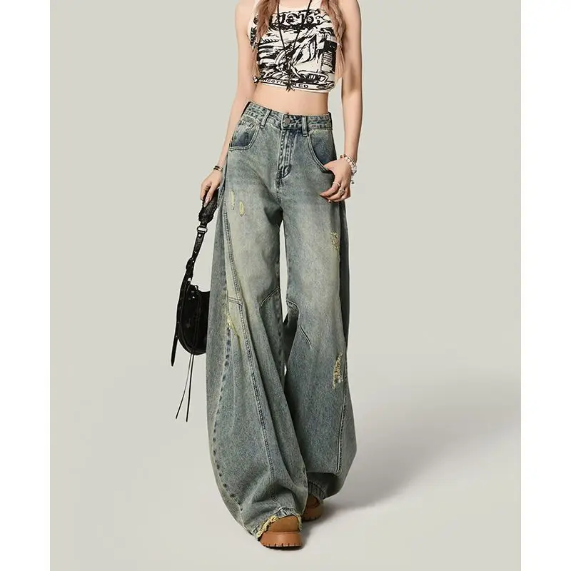 Calças de design vintage americano feminino alta streetwear 2000s y2k bolsos calças femininas harajuku subcultura roupas casuais chique