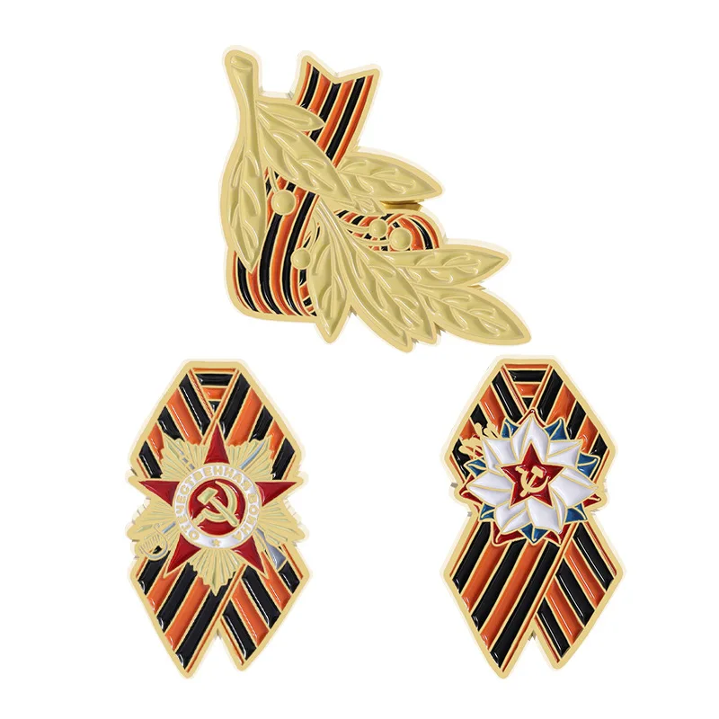 Набор из 3 шт., новая креативная брошь с советским и русским флагом, День Победы, Брошь с пшеничными ушками в виде Святого Джорджа, металлический значок, сувенир
