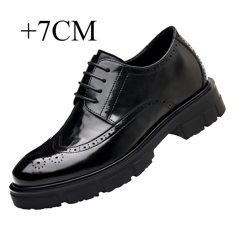 Spring New Carved Blok Business British Wedding Shoes Brand Interior Height Increase+7CM Fashion Gentleman Casual Leather Shoes