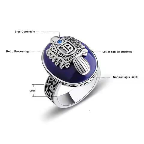 The Vampire Diaries Rings Real Sterling Silver Damon Salvatore Ring Men's With Lapis Lazuli Natural Stone Customized Jewelry