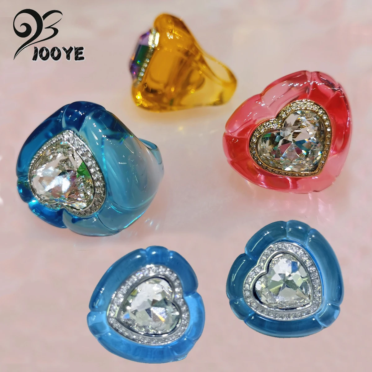 

Original New Trend 2025 Anniversary Jewelry Set Charm Blue Pink Heart shaped Crystal Luxury Earring Ring Romantic Gift for Women