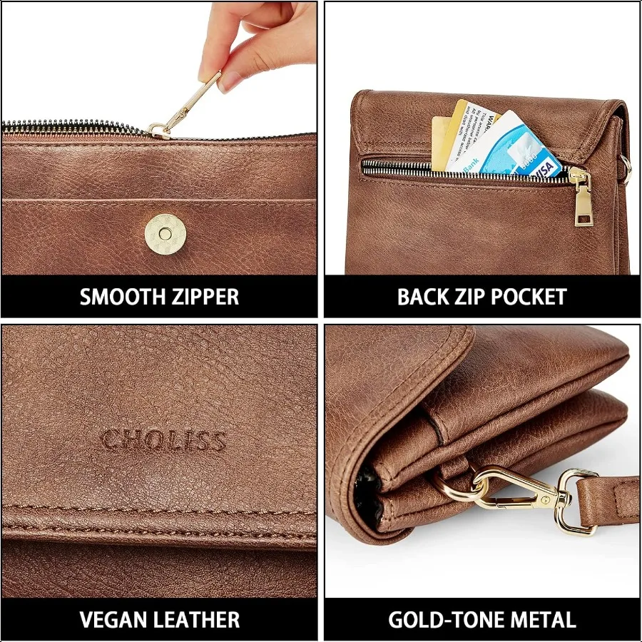 CHOLISS Small Crossbody Bags for Women Vegan Leather Cell Phone Purse Mini Travel Purse with Adjustable Strap