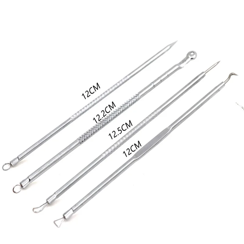 Dighealth 4PCS Rvs Comedondrukker Extractie Puistje Comedo Acne Extractor Whitehead Smet Popper Kit