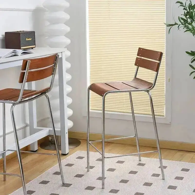 

Modern Design Minimalist Industrial Bar Iron Stools Nordic Backrest Relax American Reception High Sillas Chairs De Bar Furniture