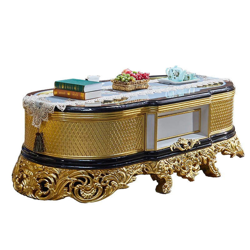 

court coffee table TV cabinet combination classical living room luxury carved all solid wood floor villa furniture