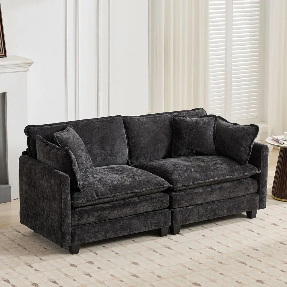 

Диван-софа Chenille Loveseat 78, удобный двухместный диван с глубоким сиденьем увеличенного размера, в комплекте 2 пледа и подушки для подлокотников, для гостиной, спальни