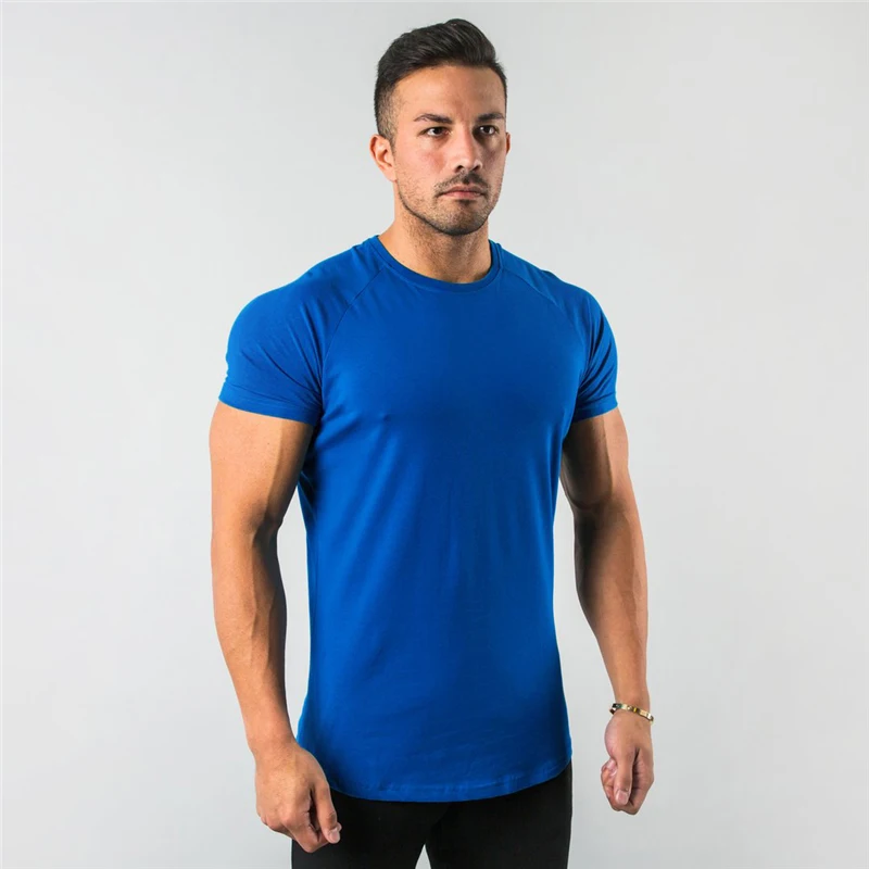 New Fashion Plain Tops Tees Fitness Mens T Shirt Short Sleeve Muscle Joggers Bodybuilding Tshirt Male Gym Clothes Slim Fit Shirt