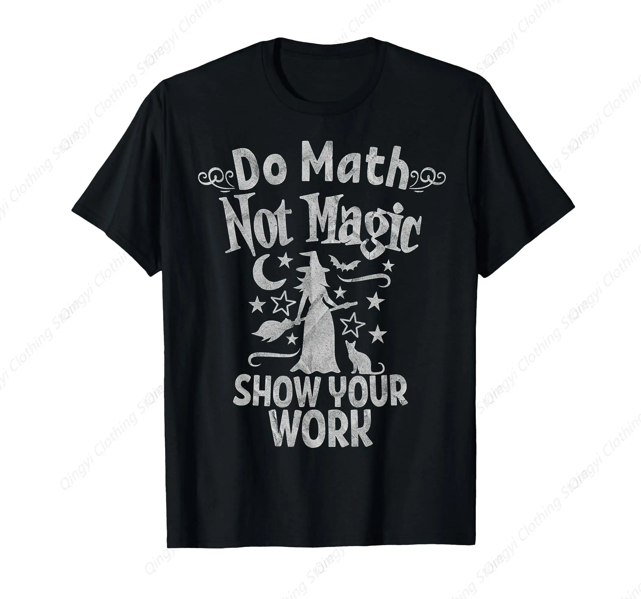 

Math Not Magic Funny Math Teacher Halloween Cat Witch T-Shirt