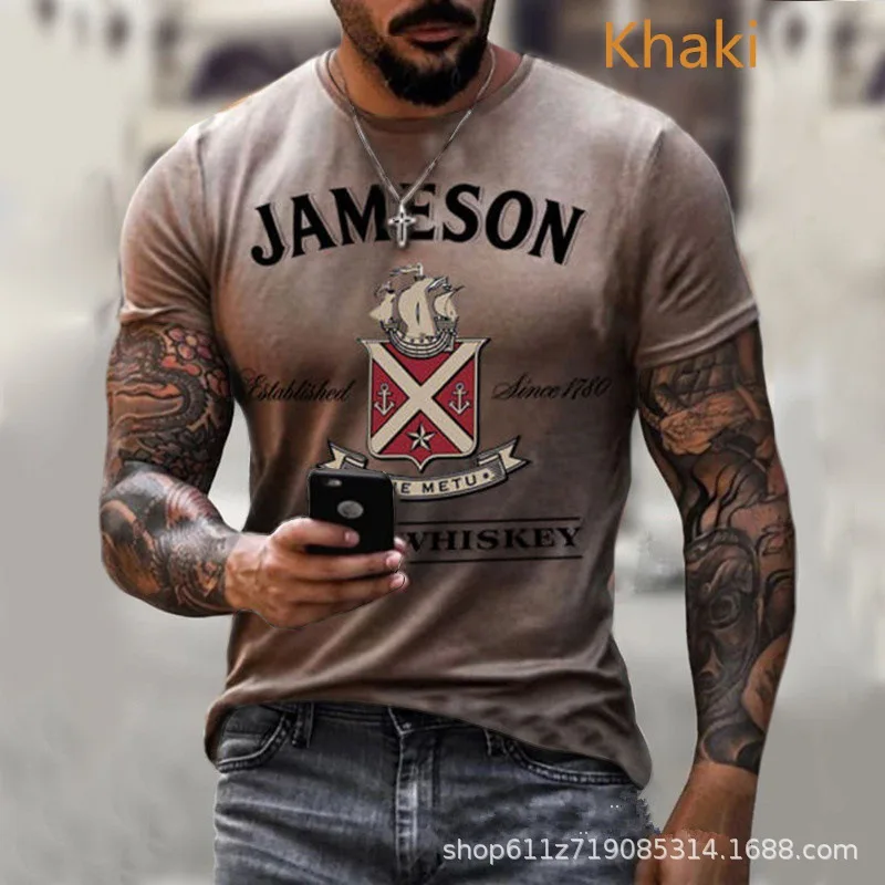 Leisure personalized 3D printing Jameson whiskey short sleeved summer plus size T-shirt top in five colors