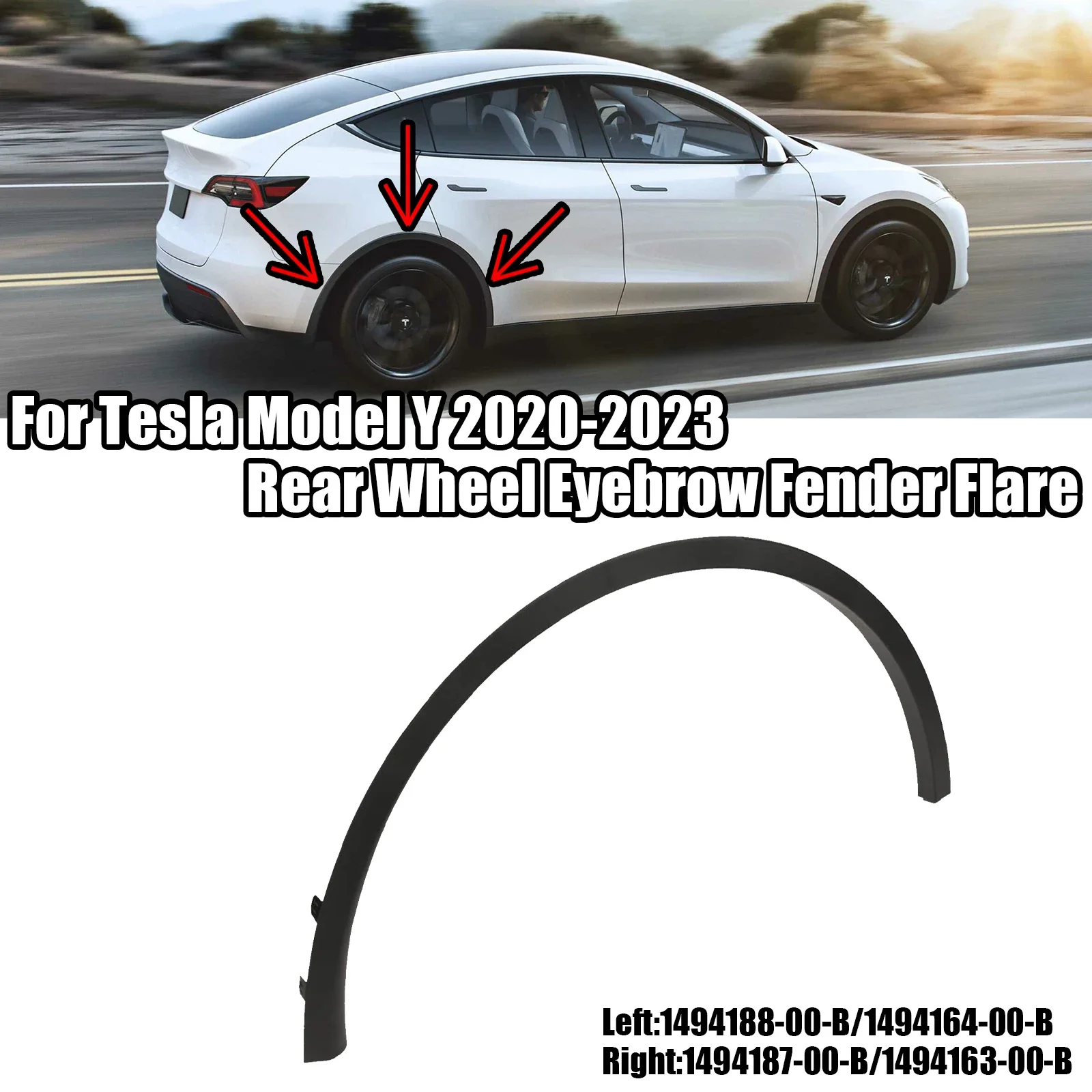 For 2020-2023 Tesla Model Y Rear Wheel Eyebrow Mudguard Molding Fender Flare 1494188-00-B 1494164-00-B 1494187-00-B 1494163-00-B