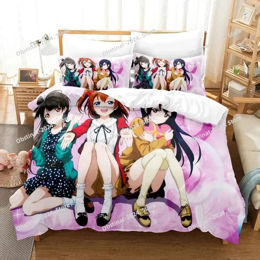 3D Love Live Bedding Set Anime μ's Printed Bed Set With Pillowcase Bed Duvet Cover Soft Single Double Queen Super King Size
