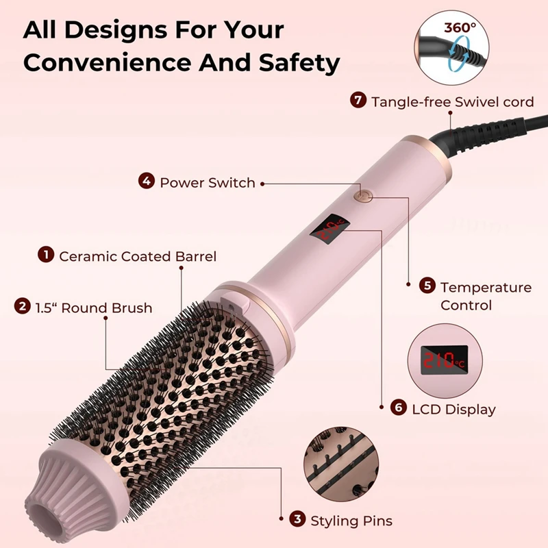 Heated Styling Brush 3-In-1 Ionic Hair Curler/Straightener With Anti-Scald Nylon Bristles Electric Curler Wand