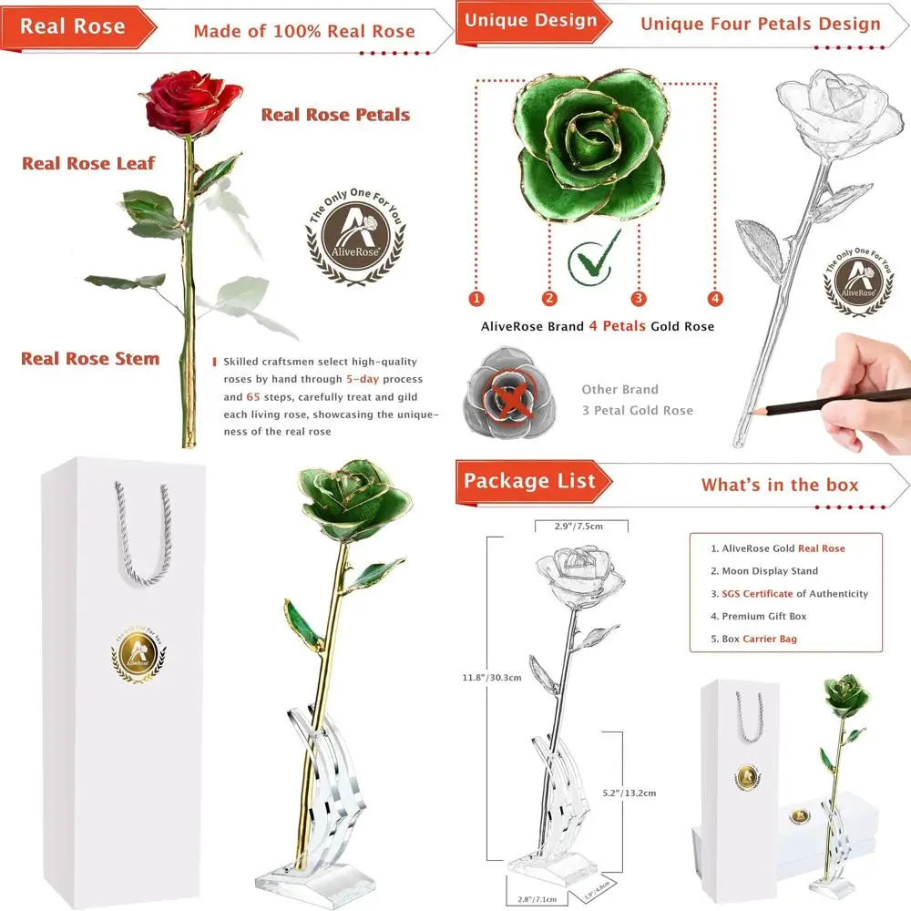 

Real Rose Gold-Plated - Exquisite Green Stand for Valentine's, Mother's Day, or Birthday Gifts