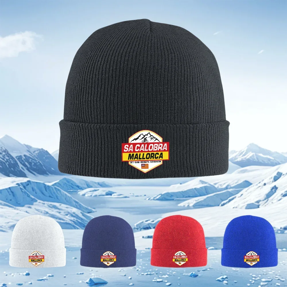 2026 Mountain bike cyclist route sign Mallorca Men Women Unisex Knitted Hat Beanie Pullover Cap Winter Thermal Warm Christmas Ou