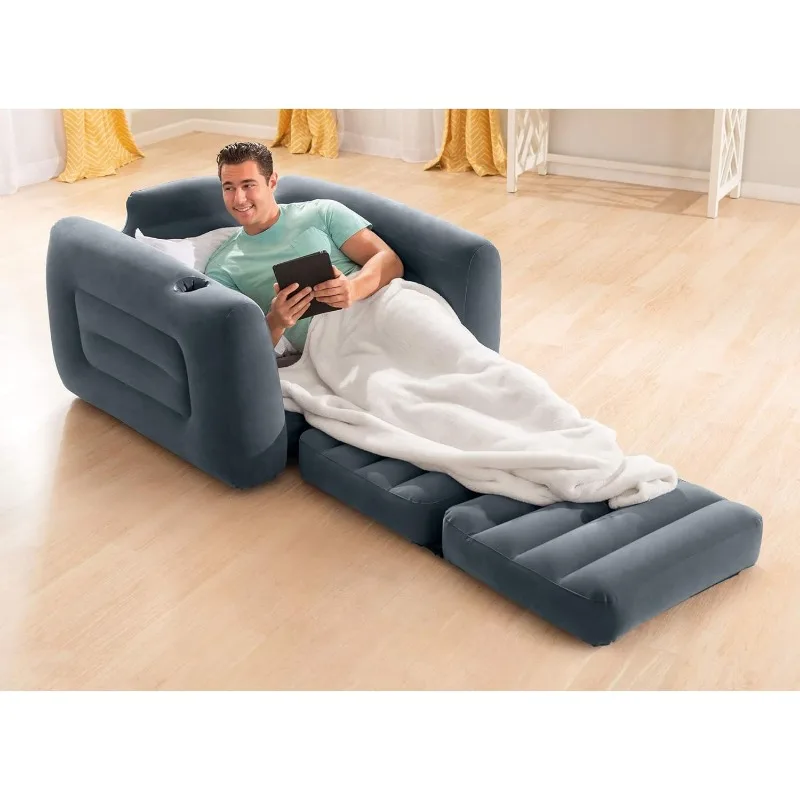 Chaise gonflable à nervures, manchette intégrée, surface veloutée, assujet2 en 1, se plie de manière compacte, 80 "x 91" x 26 ", taille jumelle