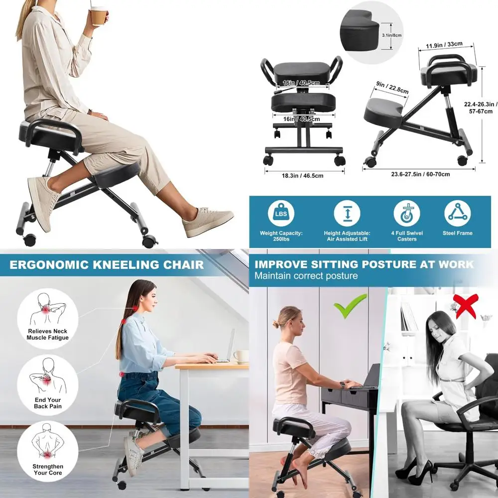 كرسي مكتب مريح قابل للتعديل للركوع مع دعم قطني لراحة الورك والاجتماعات #1