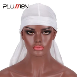 Plussign 1 pz Durag nero bianco seta avvolgere la testa Durag uomo copricapo fascia Durag Hombre coda lunga Du-Rag parrucca accessori