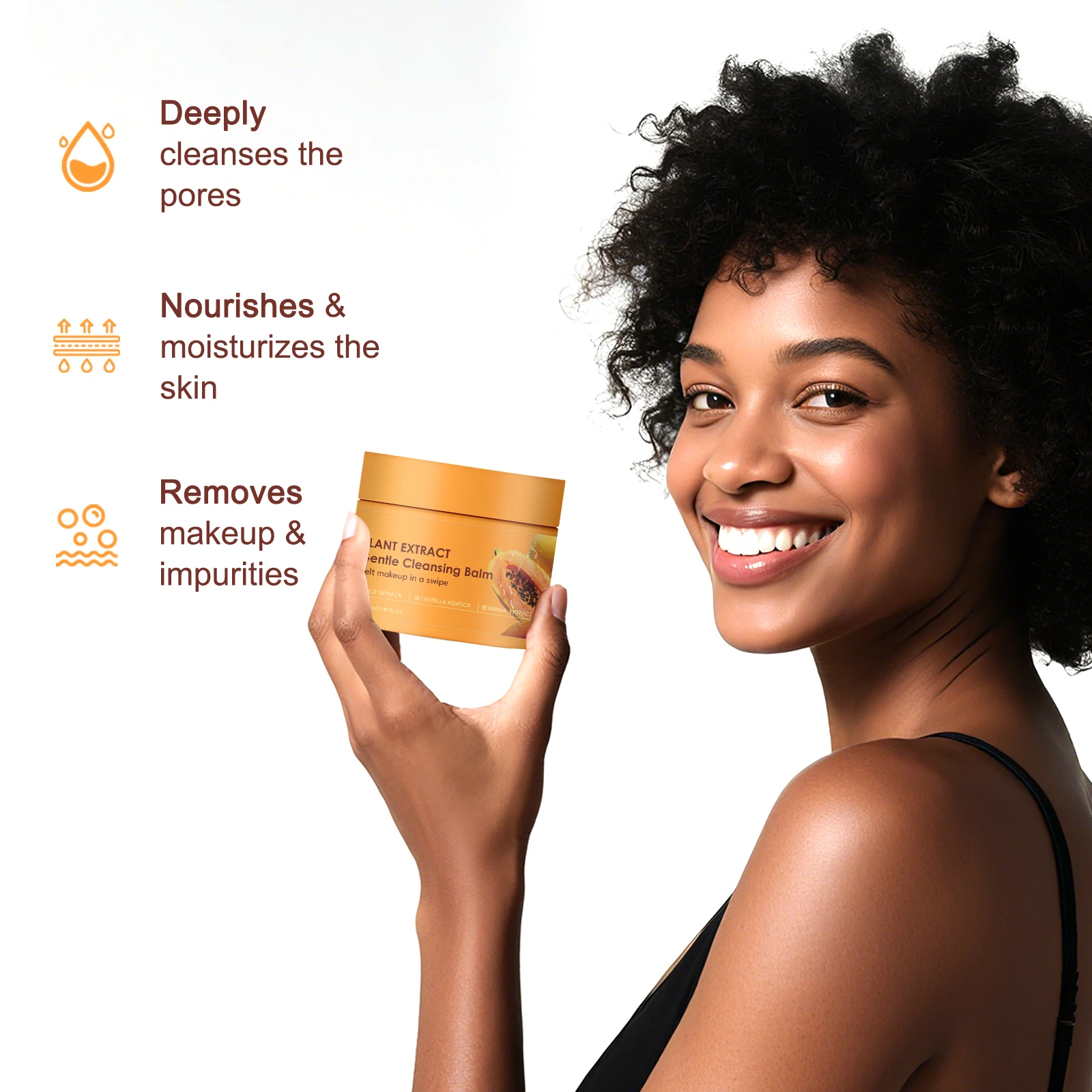 パパイヤクレンジングバーム 40ml、天然パパイン酵素配合、素早く乳化し、日焼け止めや軽いメイクを落とします