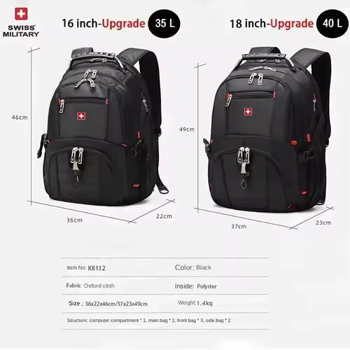 SWISS 17" Laptop Backpack Waterproof USB Charge Port Swiss-style Multifunctional Rucksack Schoolbag Mochila Hiking Travel bag - Image 6