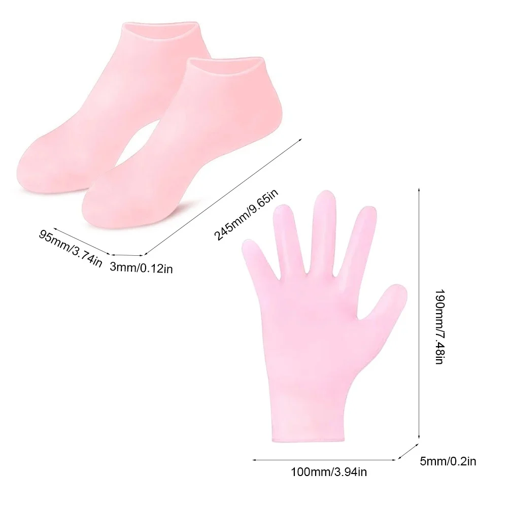 1Pair Reusable Silicone Foot Care Socks Moistrizing Spa Gel Gloves Exfoliating Moisturizing Anti Dry Cracked Plantar Hand Care T