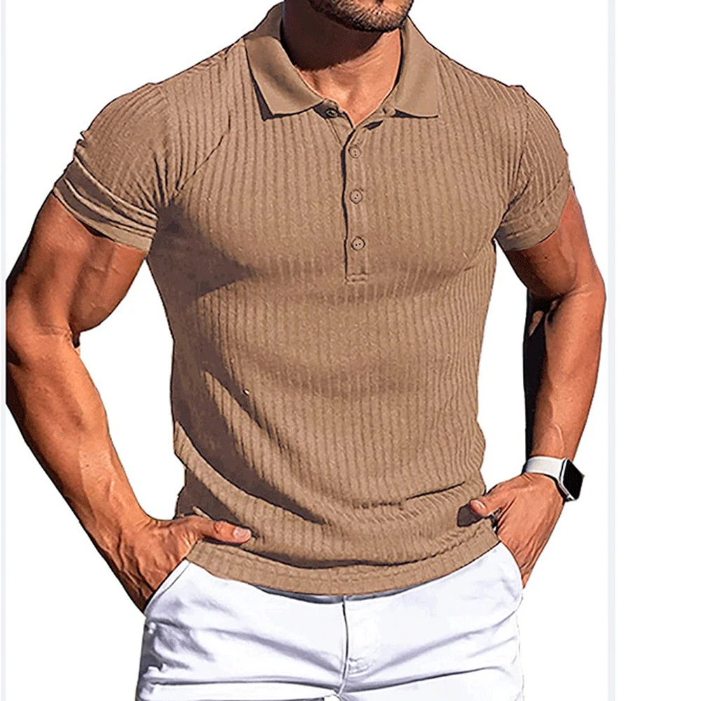 Men Button Slim Knitted T-shirts Summer Casual Short Sleeve Slim Solid Color Knitwear Pullover Tee Shirt Tops BSD-ZT161