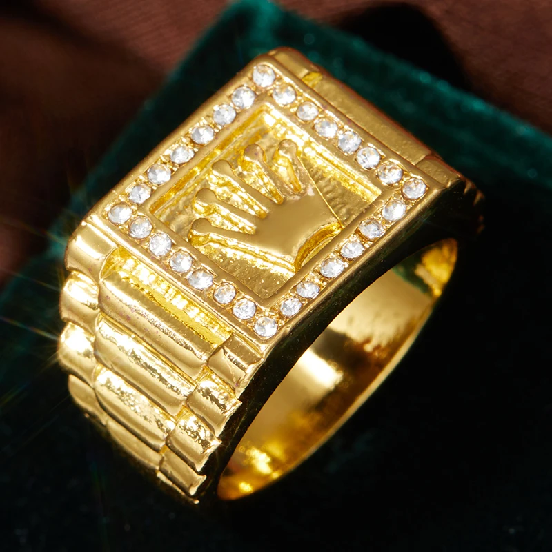 Europe and The United States Retro Inlaid Shiny Zircon Drip Oil Crown Pattern Gold Colour Ring Men's Luxury Glamour Accessories image 5