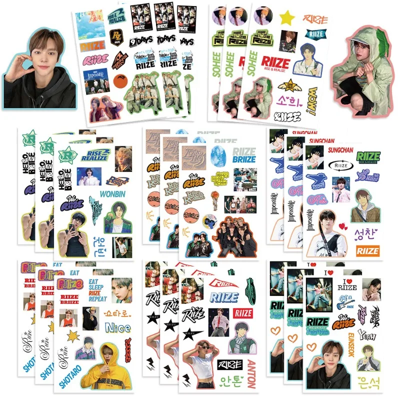 

8pcs RIIZES Premium Waterproof Graffiti Stickers Pack Creative DIY Collage Decoration Decals for Laptop Luggage Decorative
