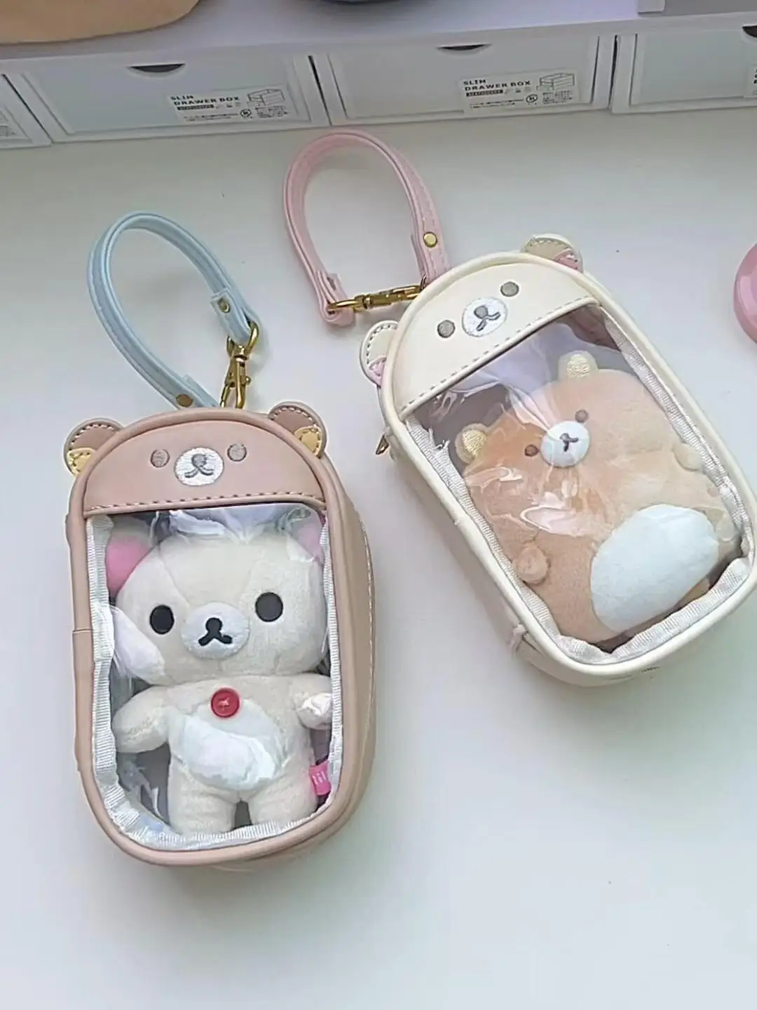 

Cute Rilakkuma Korilakkuma Bear Pendant Storage Bag Children Transparency PU Coin Purse Key Bag Card ID Holder Small Wallet Gift