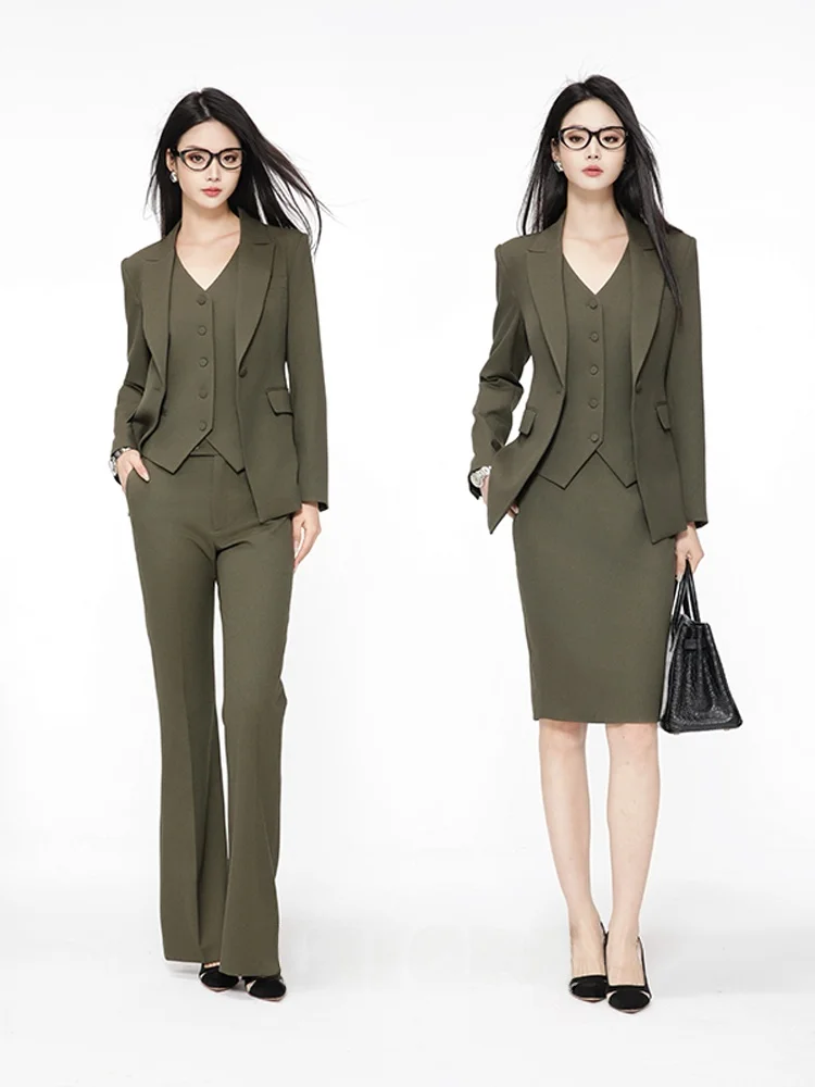

Warm Woolen Suit Vest And Flared Pants Tee-Piece Set for Autumn And Winter Busin Commute Slimming High End Ladies Suit