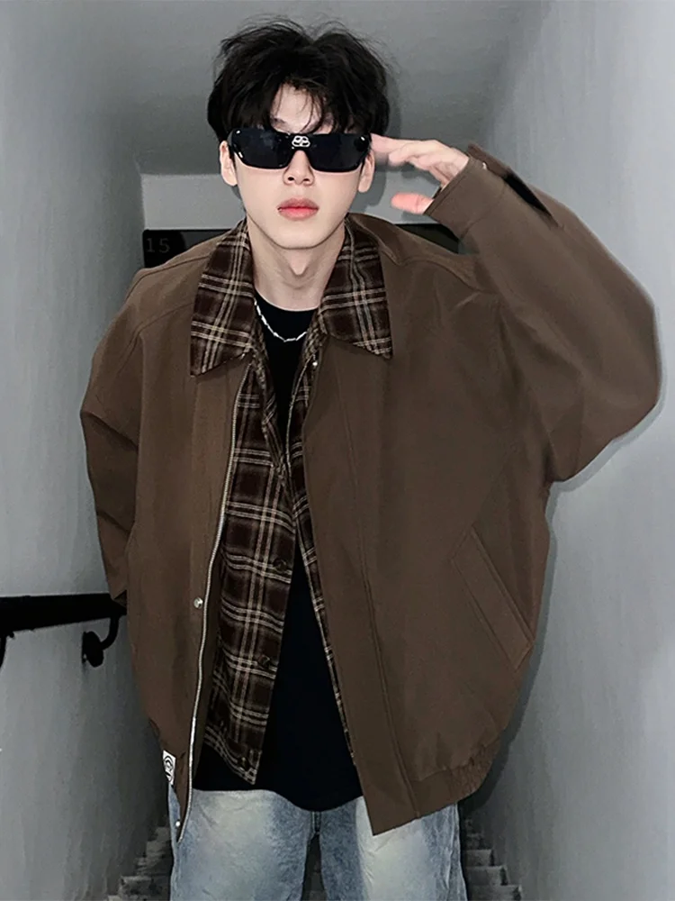 

Мужская повседневная куртка Paul Frank с отложным воротником в клетку, осенняя, имитация двухслойной бейсбольной куртки, молодежная, из полиэстера