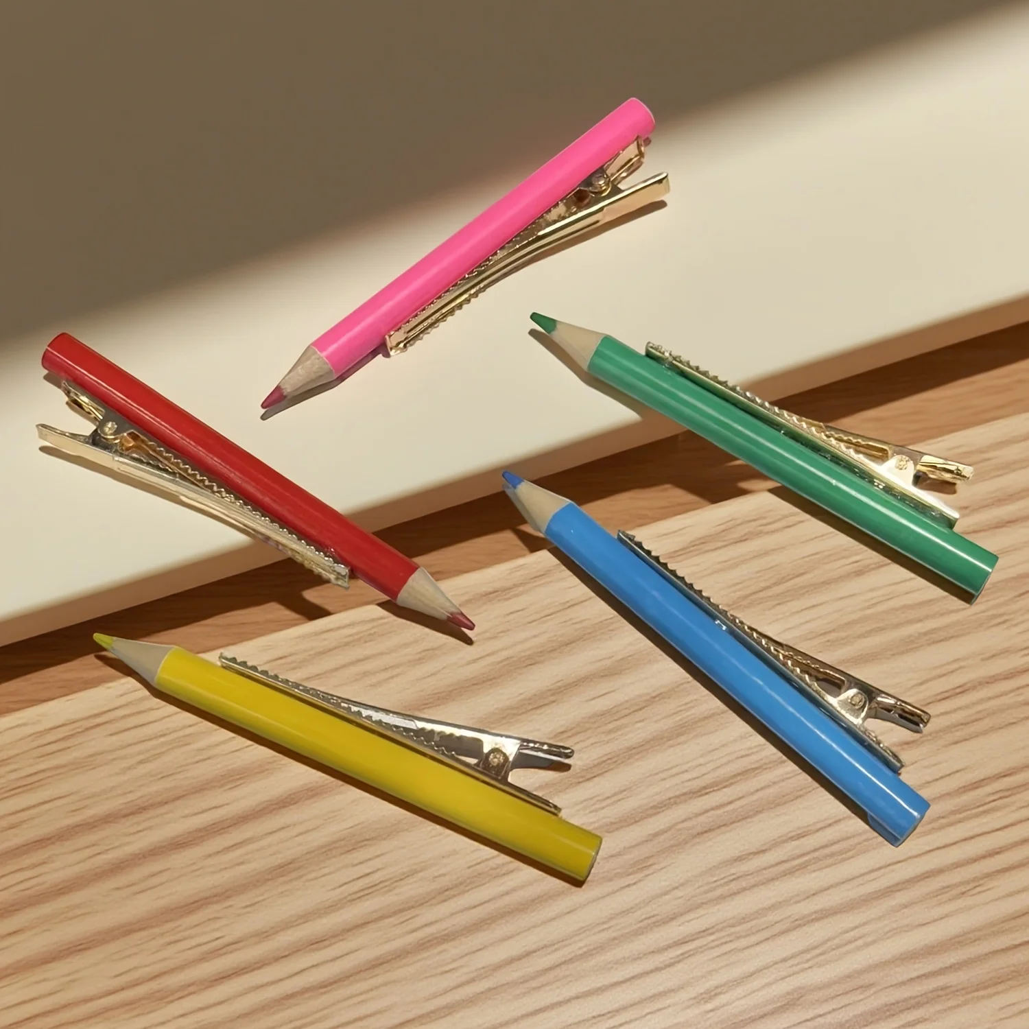 5 Teile/satz Kreative Bleistift Geformte Haar Clip Multi Farbe Simulation Stift Geformt Seite Clip Spaß Mädchen Herz Dekor Haar Clip – Detail 2