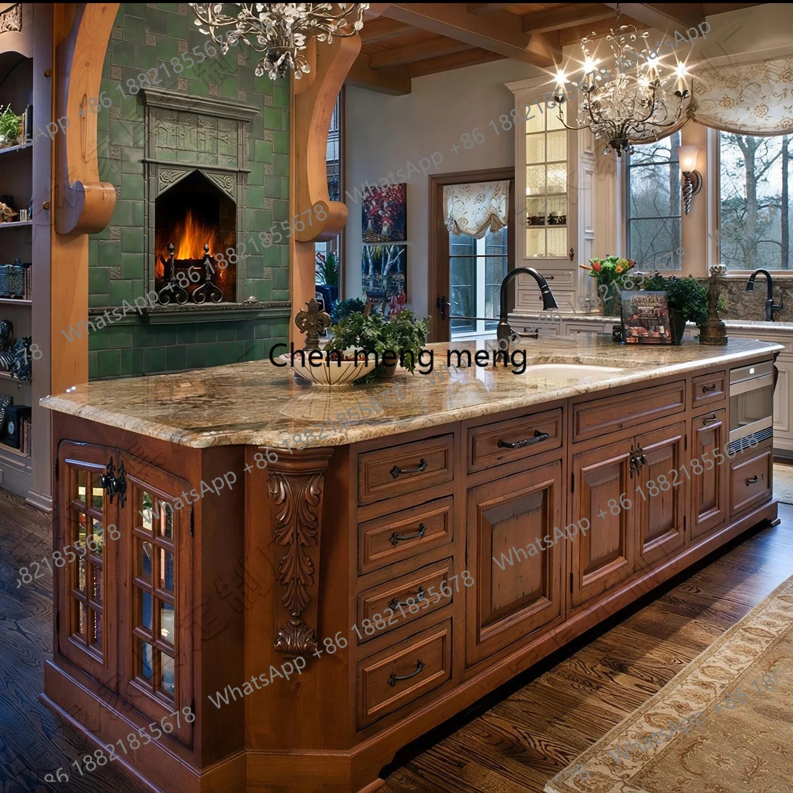 American island dining table integrated solid wood living room partition island marble middle island