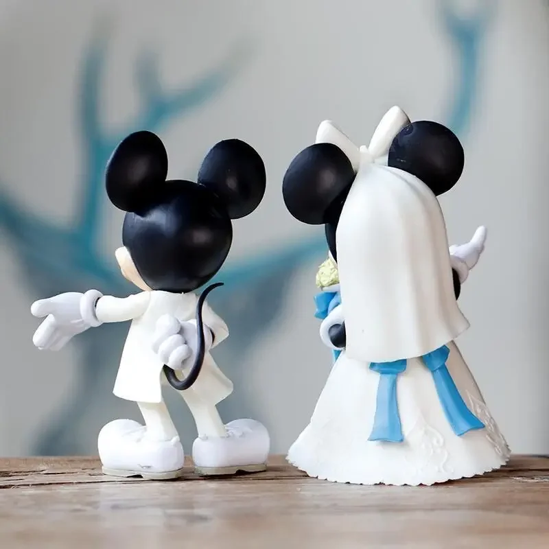 Figurines de dessin animé Disney Mickey Minnie Mouse blanc, jouet de décoration de gâteau, cadeau d'action pour enfants