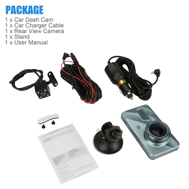 4Inch Touch Screen Dash Cam 1080P Car Dual Lens DVR Camera Driving Video Recorder Car Monitor Front And Rear Camera