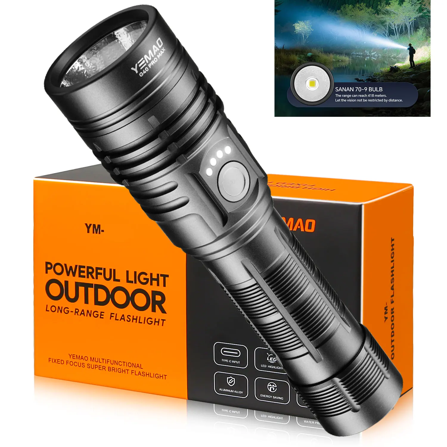 

3780 Lumen 70.9 LED Flashlight, 400m 21700 Rechargeable Aluminum Torch, Shockproof & Waterproof Powerful Light