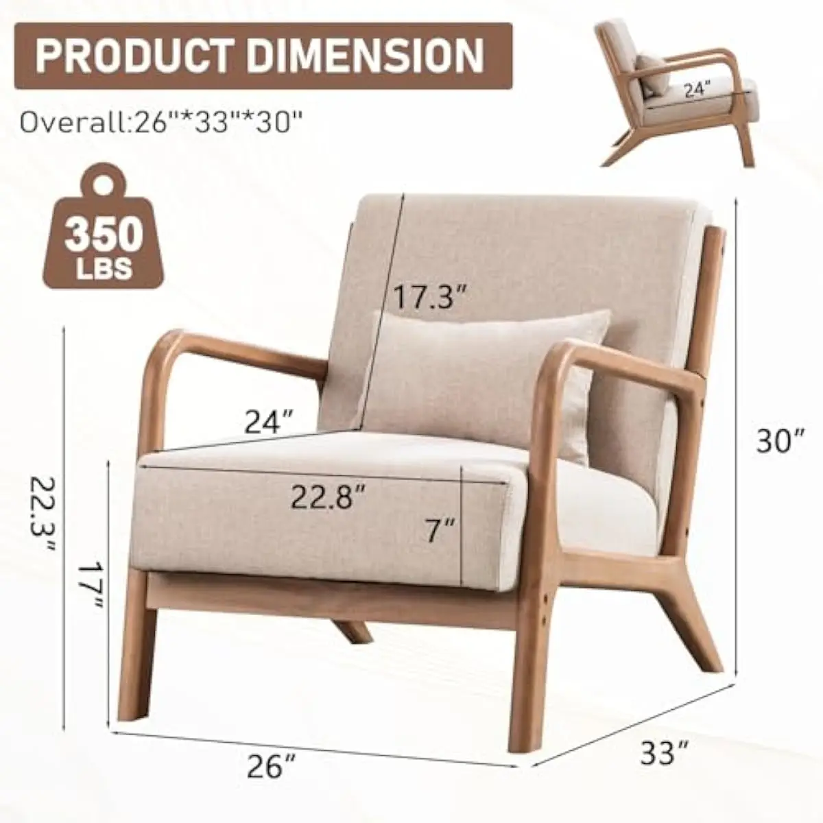 Mid Century Style Dual Lounge Chairs Fabric Upholstered Seating with Tapered Wooden Legs Ergonomic Back Support Dense Foam Cushi