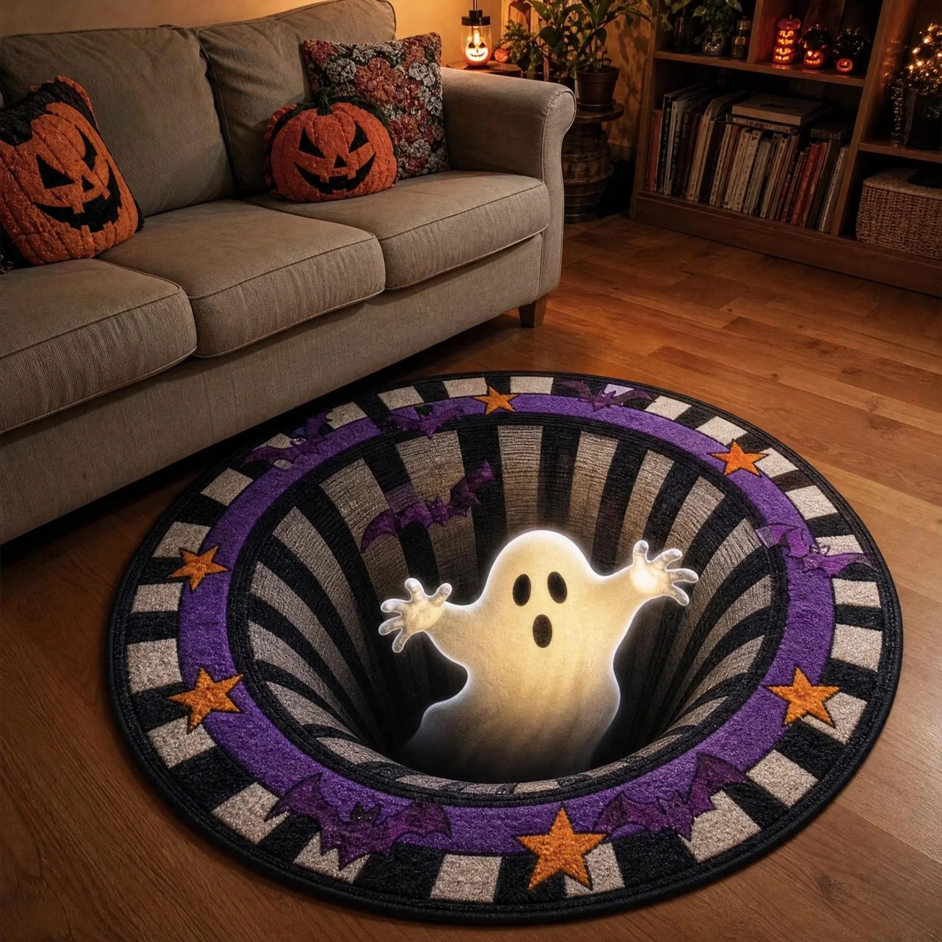 ハロウィーン柄の丸型カボチャとドクロのプリントが施された、滑 - Home Bathroom Carpet のレビューと価格