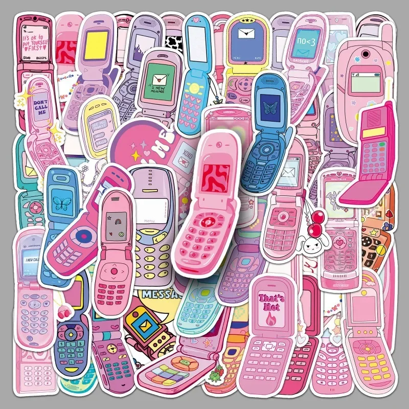 50pcs/bag Kawaii Cartoon Mobile Graffiti Stickers Y2K Pink Series Paster for Phone Case Luggage Hand Account DIY Stickers