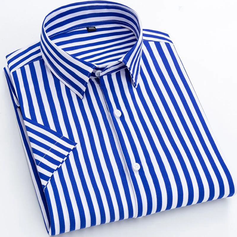 2024 Spring and Autumn Business Leisure Fashion Polo Collar Colored Stripe Print Versatile Oversize Short Sleeved Shirt for Men