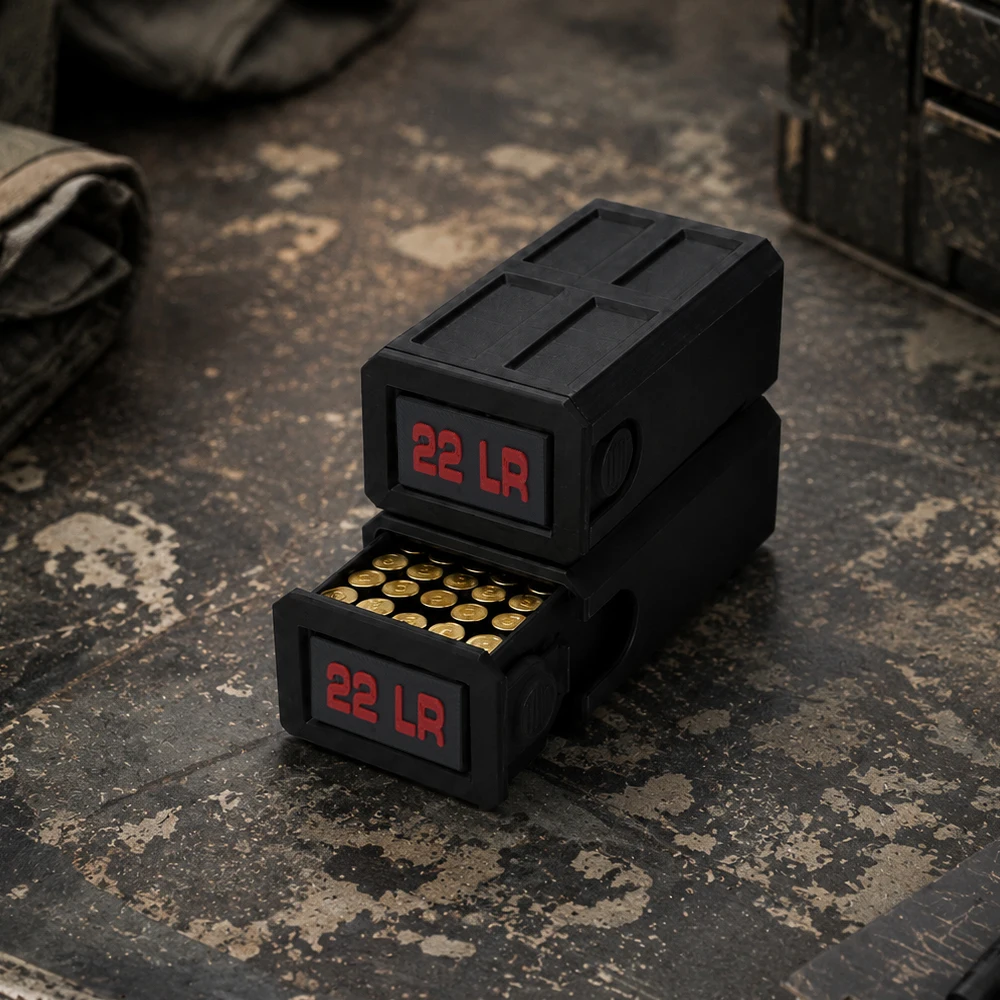 Ammo Box .22 LR Pull-Out Portable Ammo Storage Box, Drawer-Style Quick Access Magazine, 50-Round Capacity Ammo Portable Pocket